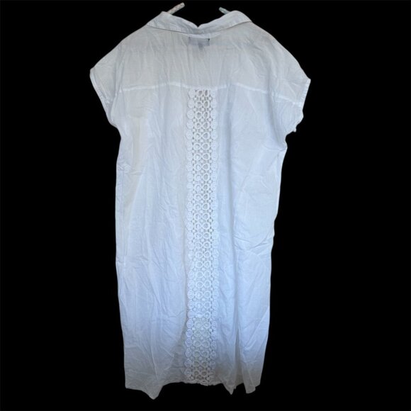 Club Z White Button Up Shirt Dress Cover Up M Embroidery Crochet Beachy Coastal - Picture 3 of 10